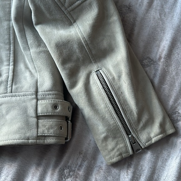 ALLSAINTS Suede Beattie Biker Jacket - Size US 0 - Color: gray/beige - Picture 8 of 12